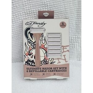 Ed Hardy Ultimate Razor Set 6 Refillable Cartridges Glides Easily on‎ Skin B1